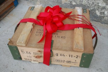 Military wooden box for  ammunition + wooden shavings for a gift